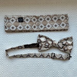 Satin bowtie in brown and cream with art deco design prom church work or wedding